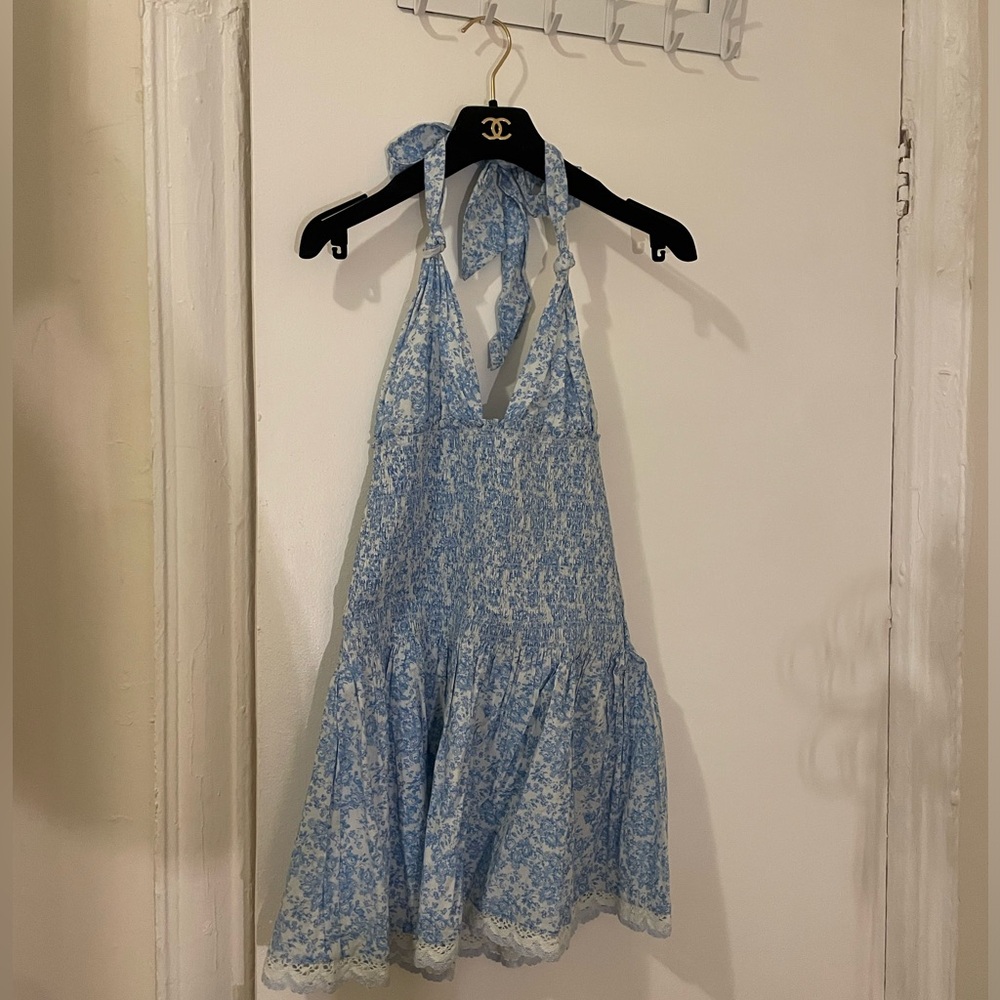 LoveShackFancy Blue Floral Mini Dress